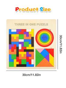 1 件木制拼图、木制玩具套装、STEM 游戏、积木脑筋急转弯游戏、智力玩具教育礼物，适合 3 岁以上幼儿男孩女孩 - 彩色 - 查看 12