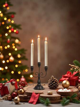 1Pc European Style Metal Candle Holder, Retro Elegant Three-Head Four Seasons Universal Candle Stand, Candle Extinguisher, Wedding Props, Light Luxury Metal Desktop Decoration, Suitable For Christmas Decoration, Christmas Party Supplies, Candlelight Dinner, Room Atmosphere Decoration,Dining Rooms, Living Rooms, Kitchens, And Hotel Room Model Rooms.