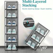 6/12/24Pcs Thick Transparent Foldable Shoe Boxes With Lids - Stackable, Space Saving Entry, Bedroom, Home, Dormitory Storage Organizer For Convenient Storage And Display - 黑色 - 查看 3