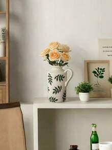 1 Peça Vaso Cerâmico com Design Fresco e Minimalista, Padrão Impresso Branco - Adequado para Segurar Água para Arranjar Flores Frescas e Pode Ser Usado como Ornamento Decorativo em Múltiplos Cenários