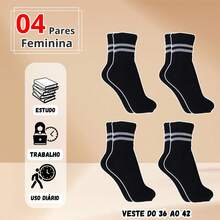 Women's Socks Kit 4 Pairs Mid-Calf 36 - 42 With Stripes Cotton Fashion And - 黑色 - 查看 3
