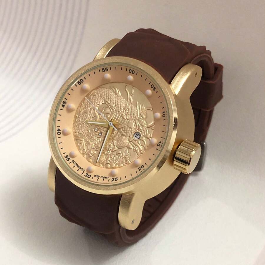 Men's Heavy Yakuza Watch Without Case, Resistant Rubber Strap - Cà phê nâu - Xem 1