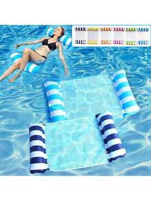Ensemble de 5 pièces de hamac/chaise gonflable pour adulte - Fabriqué en PVC durable, ce lit flottant gonflable à rayures pliable est parfait pour les fêtes de piscine et les cadeaux d'été; un essentiel de l'été. - Multicolore - Voir 3