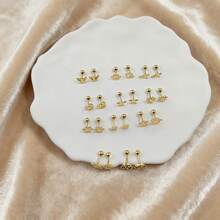 不锈钢圣诞树耳环、星形螺旋球螺纹耳环、钛钢防过敏简约雪花耳夹穿孔首饰、圣诞耳环 - 1對裝/金色擰球耳環[隨機髮] - 查看 2