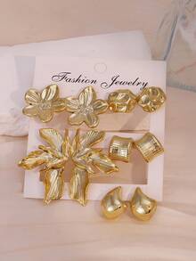 2/10pcs Symmetric Floral Petal Stud Earrings Set, Gold Plated, Suitable For Daily Wear And Gift For Family/Friends
