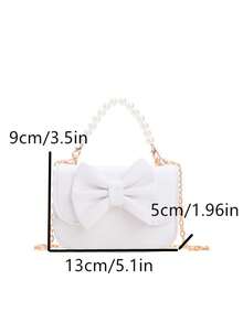 Mini Size Girls Bow & Pearl Decor Chain Crossbody Bag & Coin Purse - White - View 7