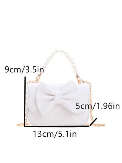 Mini Size Girls Bow & Pearl Decor Chain Crossbody Bag & Coin Purse