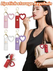 1pc Lipstick Holder With Heart-Shaped Mirror, Useful For Women Makeup, Key Chain. Heart-Shaped Mirror Decorated Lipstick Case, Multi-Color Women Makeup Bag, Heart-Shaped And Bag Decor Fashion Keychain Pendant, Wallet, Purse, Bag Accessories, Storage Pouch ,Jewellery Box,Pouch,Makeup Brush Holder,Brush Holder,Perfume Organiser,Pouch Bag
