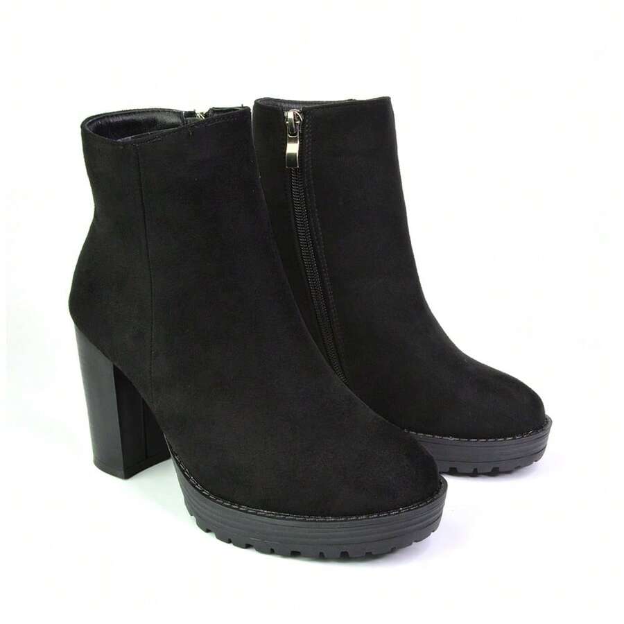 XY LONDON Cole Ankle Boots With Platform Block High Heel - Hitam legam - View 1