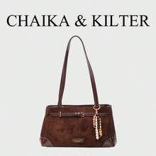 CHAIKA & KILTER 1pc Solid Color Suede Fabric Shoulder Bag For Women, Retro Fashion Square Bag, Double Handle Design, Zipper Closure, Strap Decor, Suitable For Daily And Outdoor Use (Sold With Pendant) - Coffee - View 8