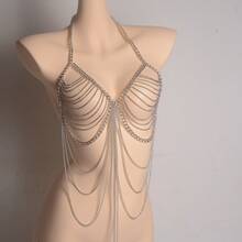 1pc Multi-Layer Chain Tassel Blouse, Fashion Personalized Versatile Street Style Beach Holiday Sexy Party Casual Outfit, Holiday Gift