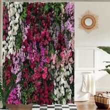Water-Resistant Floral Shower Curtain, All-Season Knit Weave Polyester Bathroom Decor With Plant Theme, Digital Print Flower Garden Design, Machine Washable With Hooks Included Christmas Decor