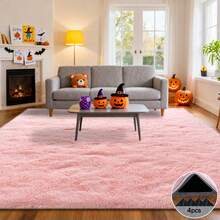 Room Decorative Rug, Soft And Fluffy Cheap Plush Bedroom Rug (Comes With 4 Free Rug Stickers), Living Room Rug, Bedroom Rug, Kids Room, Dorm, Baby Room Indoor Rug, Home Decor Aesthetic, Must Have For Halloween/Christmas - Pink - 粉色 - 查看 1