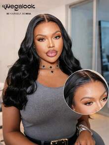 MEGALOOK 13x4 Lace Front Wig, Wavy Curly, 100% Human Hair, Pre-Plucked & Bleached Knots, Natural Hairline, 16-30 Inches; 13x4 Lace Front Wig, Free Part, Natural Black, 100% Human Hair, Baby Hair, Hand-Tied, Lightweight Cap, All-Day Comfort, Minimal Shedding. - SNatural - View 3