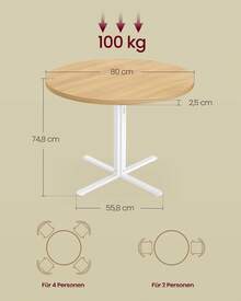 Esstisch Esstisch rund, Esszimmertisch,Landhausstil,Wasserresistente Oberfläche