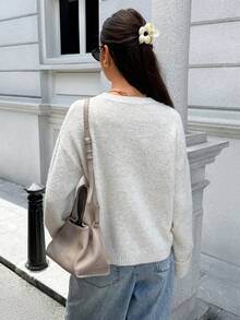 Suéter de punto de cuello redondo para mujer, estilo nuevo de otoño e invierno, manga larga, holgado y casual, versátil para Navidad y Año Nuevo