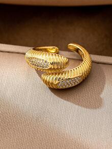 1 Pc Gold-Tone Luxurious Zirconia Ring, Sparkle Crystal Rings Set For Women Everyday Wear, Stackable Minimalist Adjustable Size Ring With 18K Gold Plating