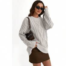 2025  Women's Oversized Cable Knit Crewneck Sweaters - Pastel Gray - View 5