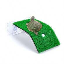 Plataforma de descanso y asoleamiento con simulación de hierba para tortuga, escalera de escalada para tortuga, terraza de descanso para reptiles, ranas y tortugas - Tamaño mediano