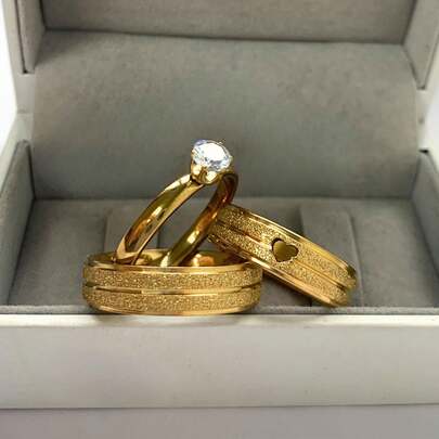 Alianças Banhadas Ouro 18k Casamento Noivado Bodas Coração Vazado Diamantada Aço Inox Unissex