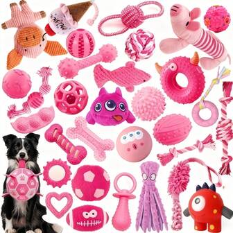 4/8件宠物玩具套装，可爱粉色狗狗玩具套装，适合小型犬，吱吱作响的咀嚼玩具，互动训练玩具，有益于狗狗健康