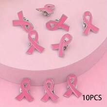 10 Pieces Of Unique And Elegant Pink Ribbon Brooches, Designed To Raise Awareness About Breast Cancer And Show Care For Women. Perfect For Women Attending Events And Ceremonies. Christmas Gift