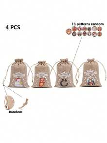 12 Pieces Christmas Burlap Gift Bags Snack Container Christmas Treat Bags With Double Jute Drawstrings Small Goody Bags For Xmas Holiday Party Favors Supplies, Snowman, Santa Claus, Penguin, D,Christmas Valentine Day