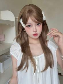 alicegarden 1 Synthetic Heat-Resistant Bangs Wig, Chestnut Brown Long Straight Wig, 26 Feet Long, Made Of Fiber, Suitable For Daily Gatherings, Halloween Natural Simulation Wig - Brown - View 3