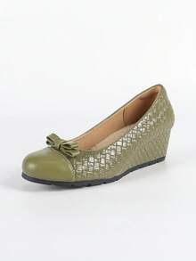 女士时尚坡跟鞋，柔软舒适，尖头高跟鞋 - 綠色 - 查看 7