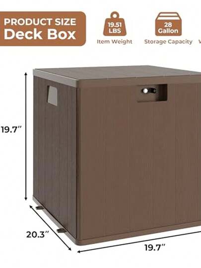 Caja de cubierta de resina café de 28 galones, caja de almacenamiento al aire última intervensión impermeable con cerradura, caja cuadrada de patio para entrega de paquete, caja de