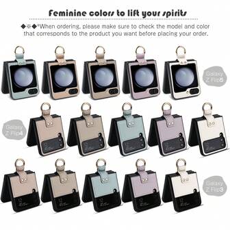 1pc Litchi Texture Folding Screen Phone Case With Ring Holder, Shoulder/Neck Strap, Detachable Strap, Protective Cover For Galaxy Z Flip 5G, Foldable, Anti-Drop, Anti-Scratch, Shock-Proof, Full Body Protection, Single-Handed Operation