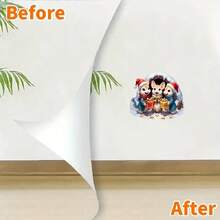 ملصق حائط عيد الميلاد قطعة واحدة، عائلة فأر جميلة هدية، ملصق عيد الميلاد، ملصق فأر كرتوني ذاتي اللصق من البي في سي، مناسب للغرفة المعيشية والنوم وغرف الأطفال والنوافذ والأبواب وديكور المنزل في العطلات