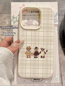 Bear 1pc 简约格子 3 只熊图案荔枝纹防水防震防滑软手机壳，适合作为生日/节日礼物送给朋友、家人、情侣，兼容 Apple//Redmi 手机 - 彩色 - 查看 4