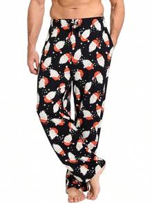 Mens Pajama Pants - Viscose Made From Bamboo, Soft Sleep Pants Comfy Drawstring Lounge Bottom With Pockets Sweatpantshalloween - Santa Claus Black - View 2