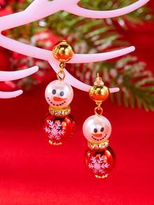 1 Pair Elegant Versatile Snowman & Snowflake Earrings, Suitable For Men And Women, Holiday Party, Daily Wear, Exquisite Christmas, Thanksgiving, Holiday, Birthday Gift