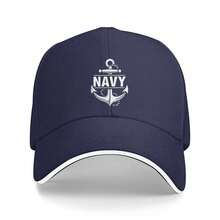 1pc Adjustable Nautical Anchor & "Navy" Text Trucker Baseball Cap - 100% Polyester, Black With White Stitching, Unisex Outdoor Sports Hat For Men & Women, Maritime Apparel, Sporty Design, Durable Headgear Suitable For All Seasons - Navy Blue - View 2