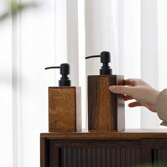 1pc Vintage Wooden Soap Dispenser, Solid Wood Frame Bottle With Black Pump, 6.76 Oz/13.53 Oz Liquid Soap Dispenser For Bathroom Kitchen, Suitable For Liquid Lotion, Dish Soap