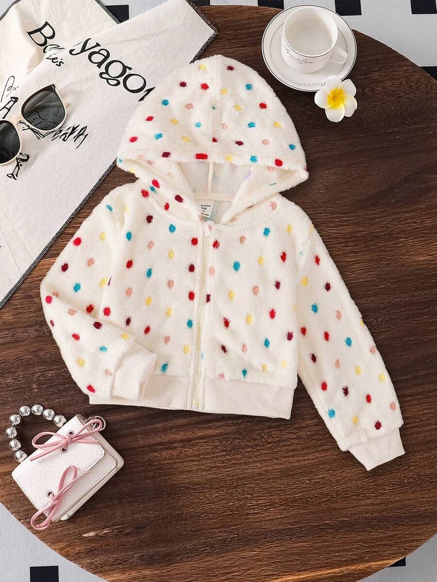 1 Stück Mädchen Frühling/Herbst Kapuzen-Strickjacke, Mädchen Langarm Jacke mit Polka Dot Muster, bequeme & modische warme Kinderkleidung, Mädchen Lässig Alltags Outfit aus weichem & hautfreundlichem Material