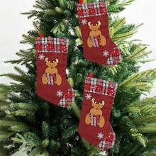 Medias navideñas a cuadros con diseño de muñeco de nieve, Papá Noel y reno, bolsa para colgar, decoración para chimenea, árbol, fiesta, vacaciones, adornos para el hogar. - Multicolor - Ver 6
