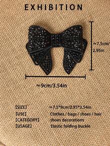 1 Pair Rhinestone Bowknot Shoe Clips, Glamorous Detachable Shoe Flower Elastic Foldable Decorative Clips, Suitable For Weddings, Parties, Galas, Versatile For High Heels, Flats, Bags - Black - View 2
