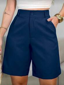 Tailored Bermuda Shorts Without Belt - Gringa Fashion - Navy Blue - View 2