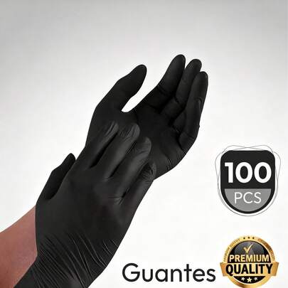 100pcs Black Nitrile Gloves, Suitable For Kitchen, Beauty Salon And Cleaning Work. Waterproof, Comfortable, Elastic. Disposable Gloves. (Style May Vary By Product)