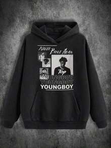 Men's 450g Heavyweight Hoodie | Hip-Hop Rap Street Style | Graphic Of YoungBoy Never Broke Again | Vintage Apparel, Loose Fit | Autumn/Winter Pullover With Pocket | Ideal Gift For Friends Or Family Members,Fall Hoodies,Men's Fall Clothes,Street Wear,Halloween,Mens Hoodies,Y2k Clothes,Jesus Hoodie,Thanksgiving Day,Nightmare Before Christmas,Christmas - Black - View 1