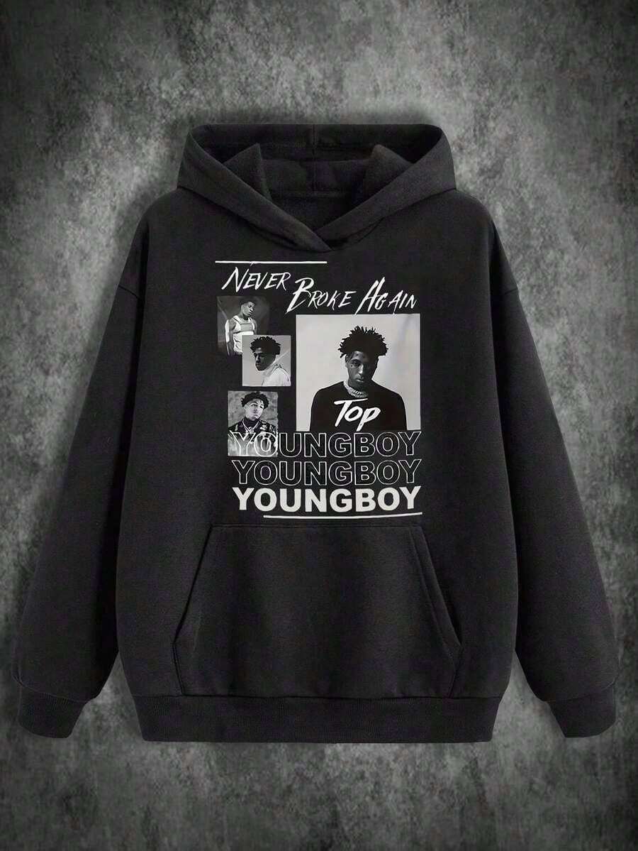 Men's 450g Heavyweight Hoodie | Hip-Hop Rap Street Style | Graphic Of YoungBoy Never Broke Again | Vintage Apparel, Loose Fit | Autumn/Winter Pullover With Pocket | Ideal Gift For Friends Or Family Members,Fall Hoodies,Men's Fall Clothes,Street Wear,Halloween,Mens Hoodies,Y2k Clothes,Jesus Hoodie,Thanksgiving Day,Nightmare Before Christmas,Christmas - Black - View 1