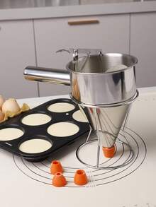 1套专业手持面糊分配器，不锈钢材质，均匀的面糊流量控制，适用于章鱼烧、鸡蛋卷、可丽饼等烘焙必备，一键均匀分配！商用章鱼烧面糊分配器，精准流量控制，确保大小一致，提高效率和质量，不锈钢多孔分配漏斗，一次填充多个模具，使章鱼烧、鸡蛋卷更快更均匀 - 彩色 - 查看 9