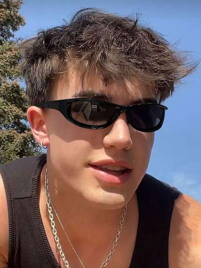 1 PC Men's Acrylic Street Hip Hop Rectangle Frame Fashion Black Glasses,Modern Lightweight Tinted Lens Fake Glasses For Outdoor Activities And Y2K Accessories