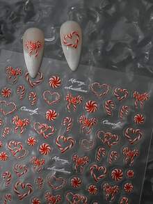 1pc 5D Jelly Embossed Red Christmas Candy Nail Sticker, DIY Self-Adhesive Waterproof Nail Art Decal - Multicolor - View 5