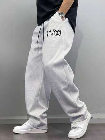 Men's Casual Letter Print Straight Leg Sweatpants, Outdoor Sports, Autumn/Winter