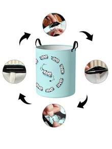 1pc Fruit Pattern Printed Large Capacity Foldable Round Storage Basket With Handle, Multipurpose For Bathroom, Bedroom, Laundry, Toys, Household Items, Collapsible Dirty Clothes Hamper, Storage Bin