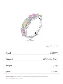 Anillo de plata de ley 925 MODIAN de lujo con rectángulo rosa y amarillo, anillo de eternidad exquisito con cubo de azúcar para mujer, joyería fina - Plateado - Ver 3